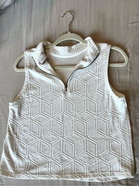 Anthropologie White Textured Zip-Neck Tank